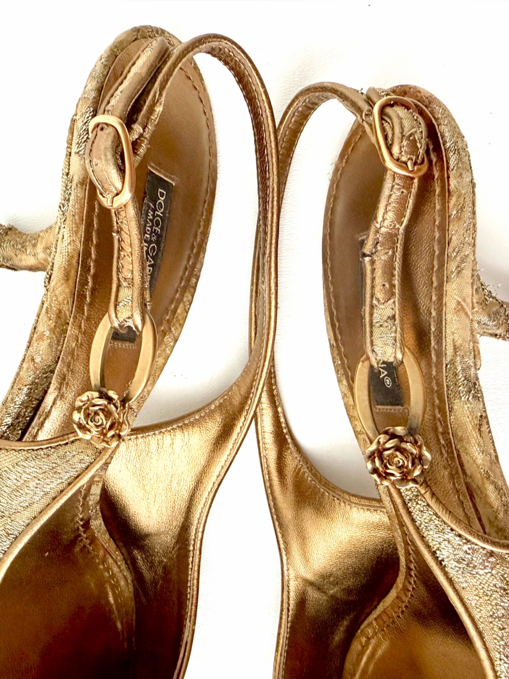 DOLCE & GABBANA | Vintage Gold Brocade Slingback Kitten Heel Pumps EU 37.5 - Picture 4 of 17